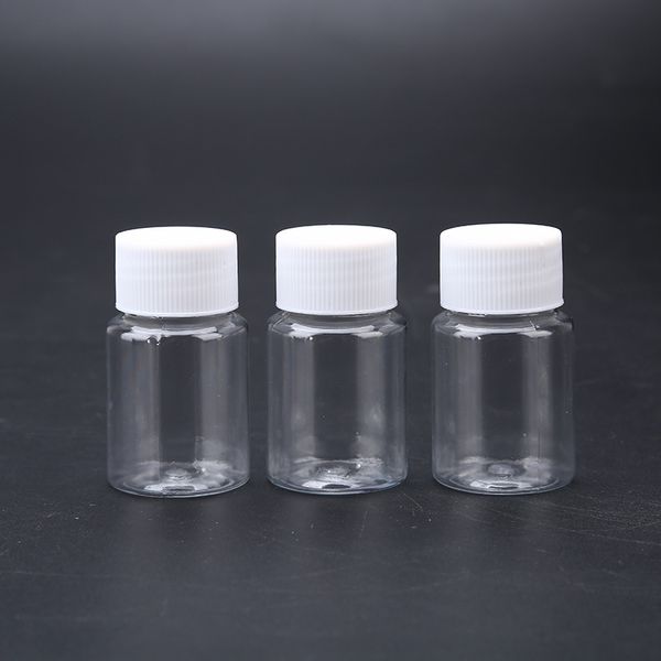 Bottiglie di plastica vuote trasparenti da 30 ml da 1 oz con tappo a vite bianco Contenitore per contenitori di liquidi in polvere solida Barattolo per viaggi Vita quotidiana