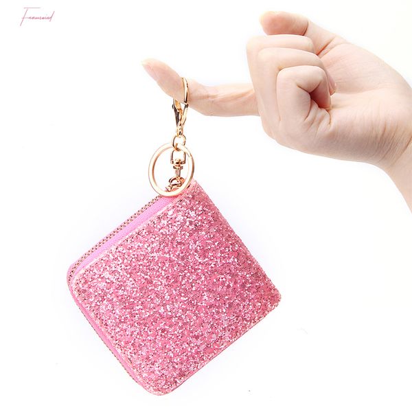 

rainbow womens short wallet bling zipper clutch coin purse mini casual cash purse bag bling glitter ladies small card holders, Red;black