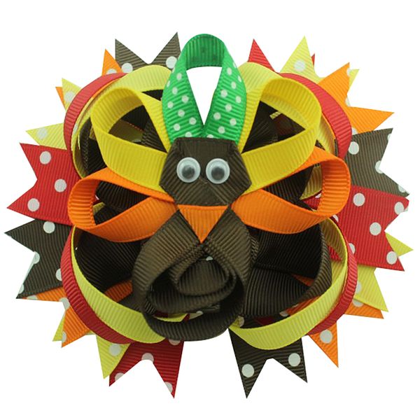 

5 inch thanksgiving day girl's hair bows headband cartoon bird children crocodile clip hair accessories headwear colorful, Slivery;white