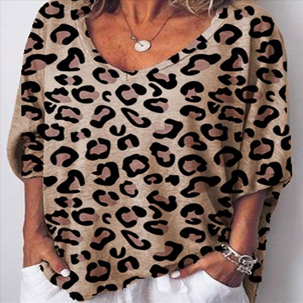 

2019 леопардовых женщины свободной втулки v-образный вырез 2019 печати леопарда футболка верхней женской верхняя свободная втулка v-образный, White