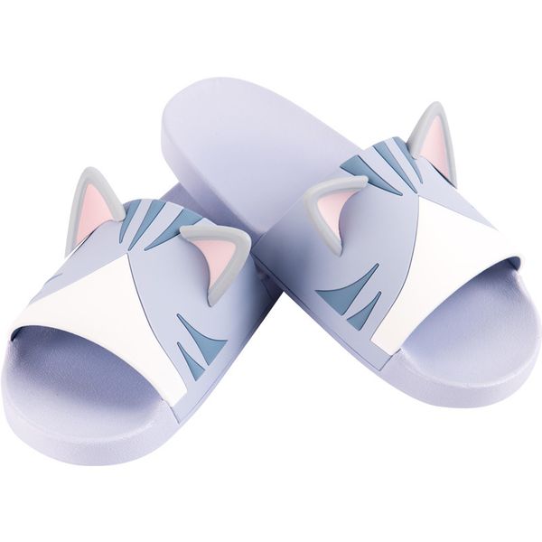 

new men&women basic home shoes dog cat tiger wolf animal ear summer indoor slippers cartoon toy non-slip flip flop beach sandals, Black