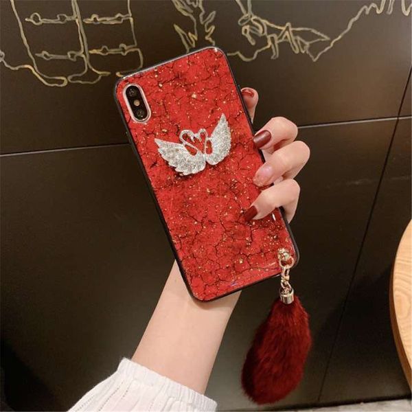 

new arrivals for iphone xs swan case marble grain designer phone case girl style diamond swan case