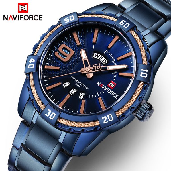 

naviforce fashion casual brand waterproof quartz watch men military stainless steel sports watches man clock relogio masculino, Slivery;brown