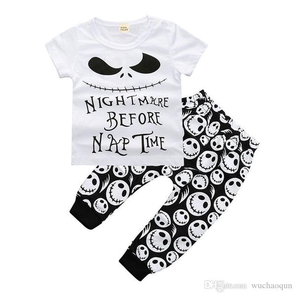 

newborn baby boys clothing toddler t-shirt+pants 2pcs set skull heads outfit infant boutique casual clothes kids costume children pajamas, White