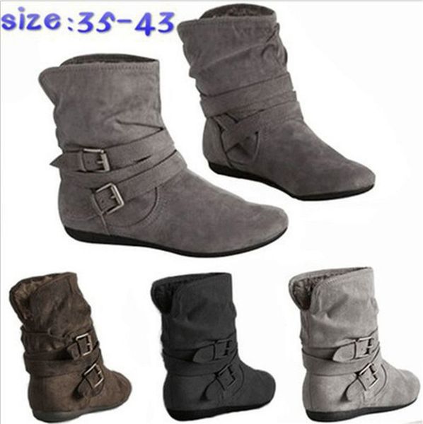 

new luxury women shoes mid-barrel belt buckle plus cotton boots new designer women latest designal famale designer boots 35-43 girl boot hot, Black