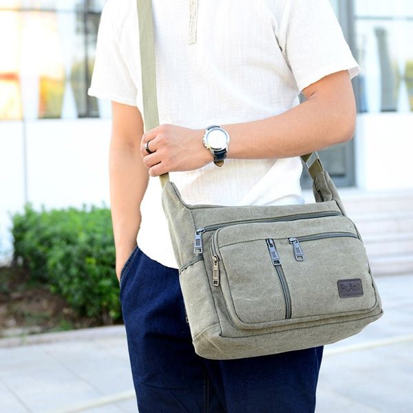 

outdoor leisure travel crossbody bags men's canvas shoulder bag large capacity washable messenger bag solid color