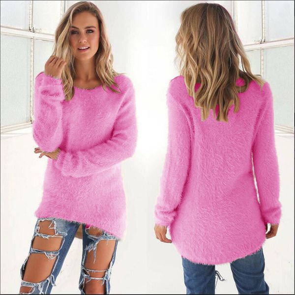

knitted fluffy plush women's sweater long sleeve pink sweet female sofa round neck pullover autumn winter loose jumpers, White;black