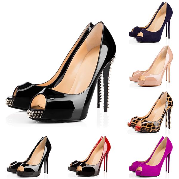 

fashion luxury designer women shoes high heels red bottom so kate fish mouth spike dress shoes point toe pumps sneakers 35-42, Black