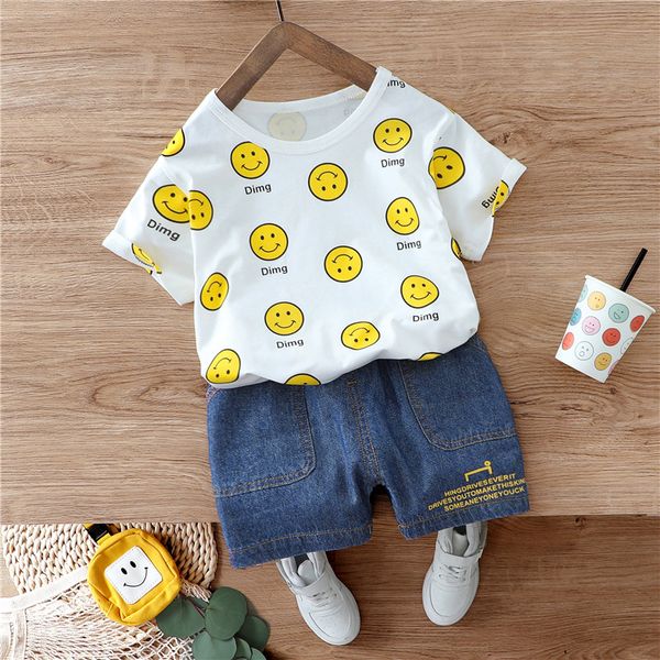 

new summer children boys girls clothing baby fashion cartoon t shirt pants 2pcs/set kid sport infant clothes toddler tracksuit, White
