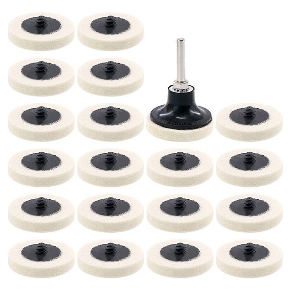 

20pcs 2 inch compressed artificial wool fabric qc disc polishing buffing pads wheels with 1pcs 2 inch disc pad holder with 1/4in