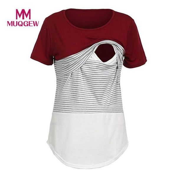 

muqgew autumn casual loose elastic striped long sleeve moms clothes breastfeeding pregnant women maternity nursing shirt #e, White