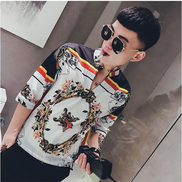 

новый мужчина с длинными рукавами топы повседневный цветной печати рубашки 020, White;black