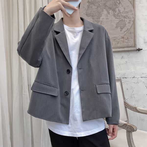 

2019 spring and autumn new short hong style trend foundation solid color fashion casual suit jacket gray / black m-xl, White;black