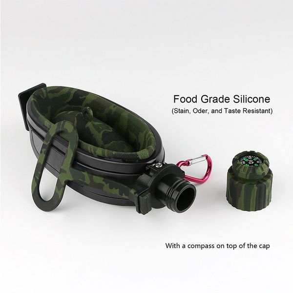 

collapsible water bottle - newly designed silicone water kettle canteen with compass bottle cap for hiking camping outdoors, bpa water bottl