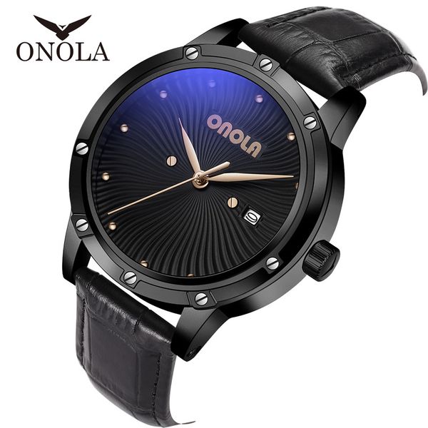 

onola brand mens wristwatches 2019 new quartz leather man watches waterproof fashion men clocks, Slivery;brown