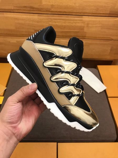 

new designer women/men shoes gold black genuine leather flat bottom ing