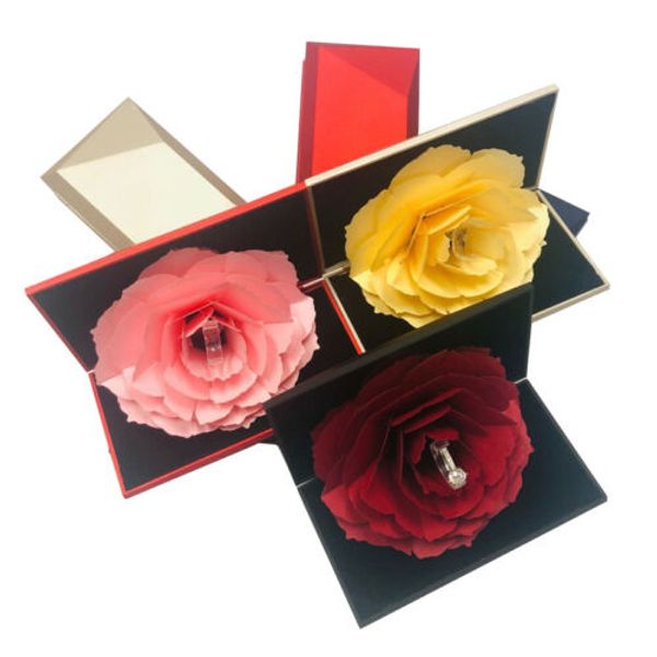 

Folding Rotating Rose Ring Box Birthday Valentine's Day Jewelry Display Boxes