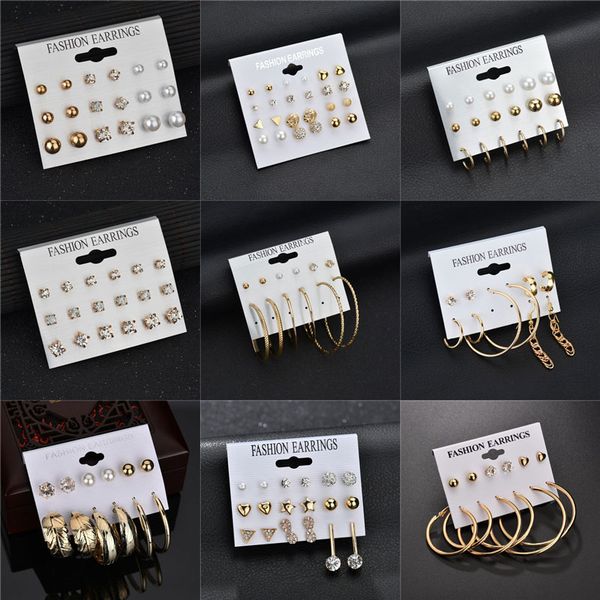 

letapi new sell small stud earrings set for women girl punk stud earrings set personality party jewelry fashion brincos, Golden;silver