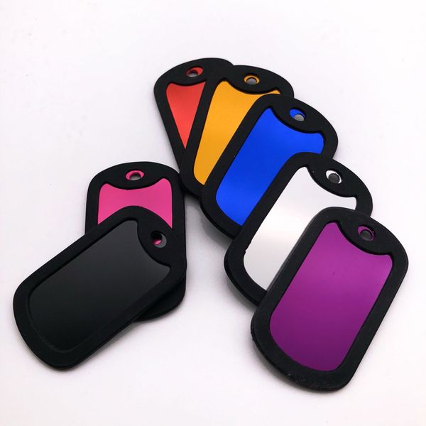 

Cheap Tags Wholesale 100 Pcs Man Military ID Tag Personalized Dog ID Tag Silencer Customized Custom Engraved Cat Pet Name Phone Aluminum