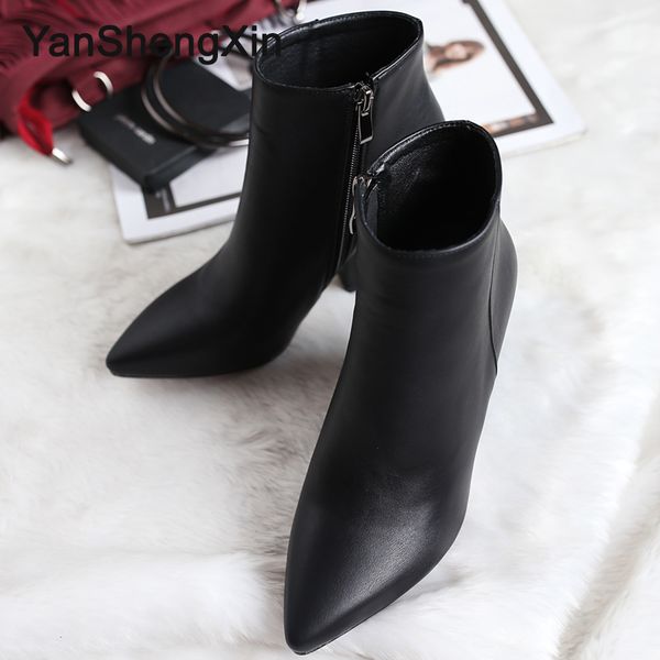 

yanshengxin shoes woman boots fashion rectangle heel ankle boots zipper pointed toe women shoes autumn winter women, Black
