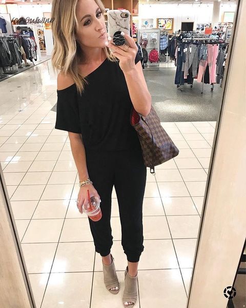 

casual solid off shoulder short sleeve women solid suit 2019 new arrival women summer fashion slim elegant long rompers female, White