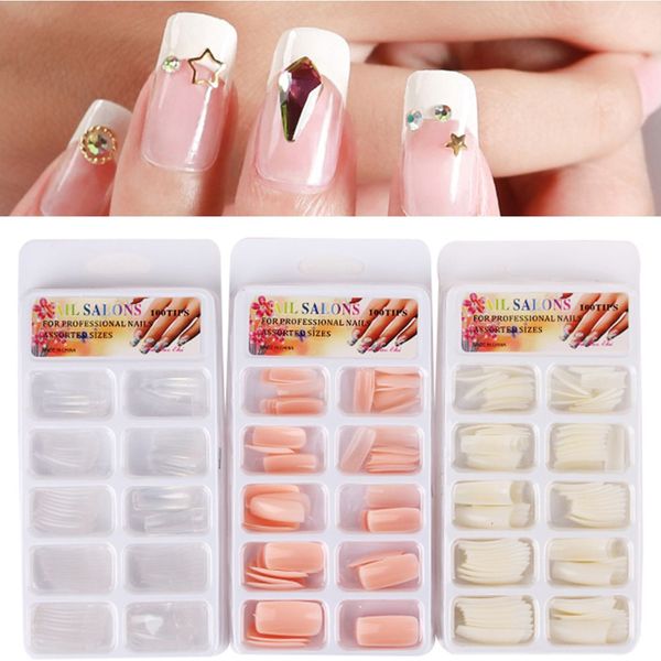 

100pcs false nails extra long jelly nude color diy modeling fake nails jelly pink end product square head full sets, Red;gold