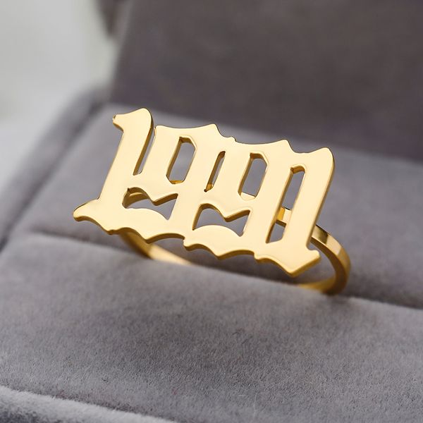 

personalized old english number ring custom year birth date resizable rings for women men jewelry 1989-2019 bridesmaid gift, Golden;silver