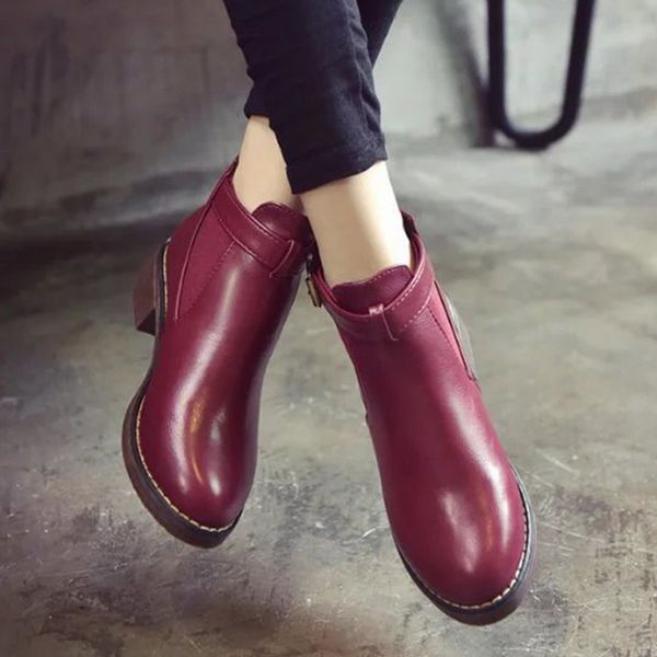 

vogue women ankle boots red nice autumn female shoes woman flat fashion platform round toe buckle strap comfortable, Black