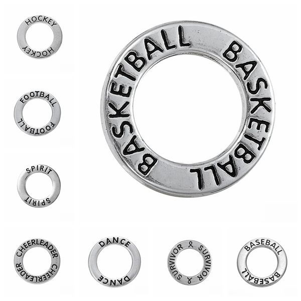 

10pcs word circle sports golf gymnastics softball hockey soccer football charms for jewelry making antique silver accessories, Bronze;silver