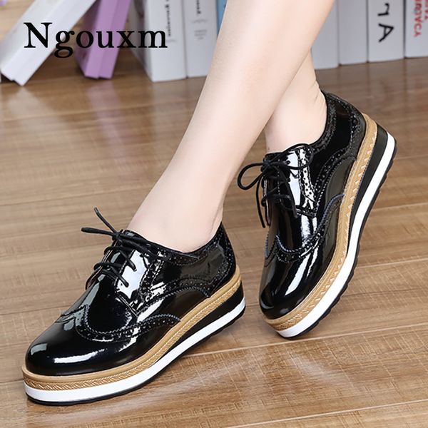 

ngouxm spring autumn women patent leather derbies woman shoes flat platform black brogue shoes ladies casual zapatos de mujer y190704