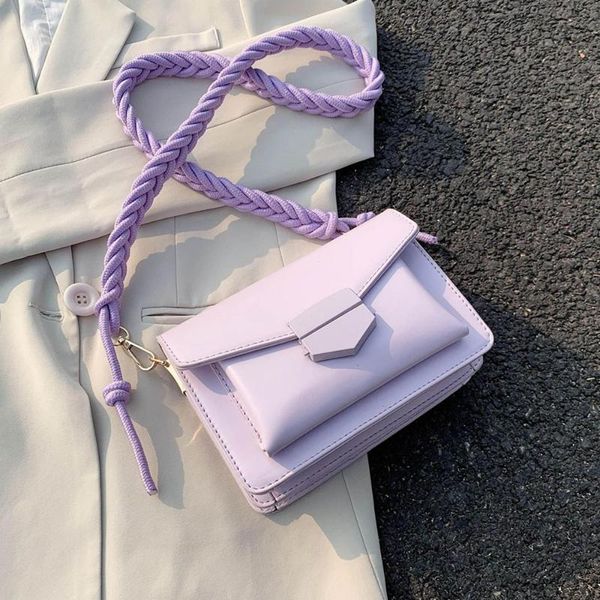 

new female shoulder handbag small pu leather crossbody bags for women braided shoulder strap design ladies' messenger flap bags