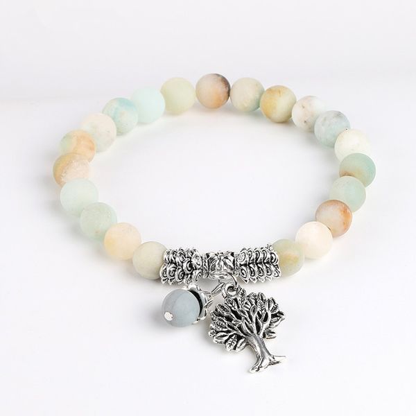 

dropship 8mm womens charm bracelets jewelry natural crystal stone matte amazonite tree of life lucky pendant bangles 2019, Golden;silver