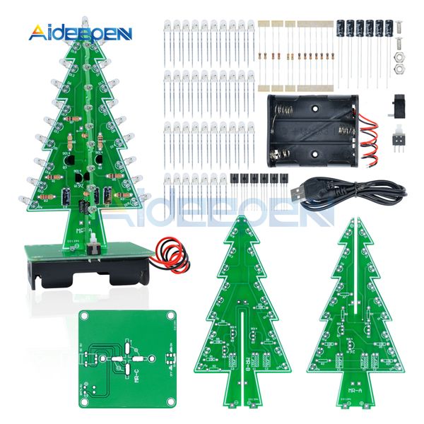

three-dimensional 3d christmas tree led diy kit red/green/yellow led flash circuit kit electronic fun suite