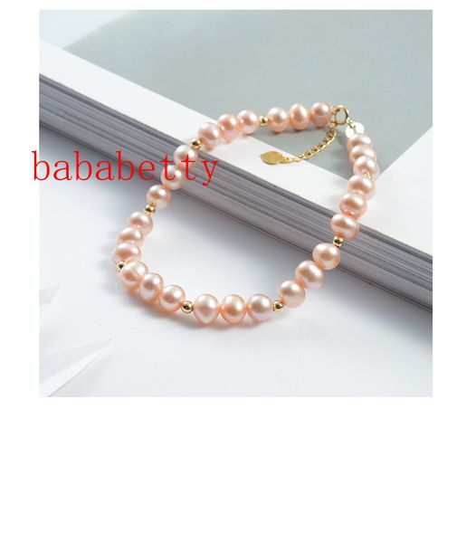 

fashion simple natural freshwater pearl 7-8mm nearly circular bracelet 925 sterling silver clasp, Black