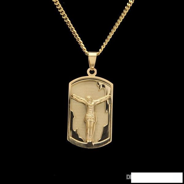 

new mens hip hop neclace jewelry stainless steel jesus pendant necklace fashion gold dog tag necklaces, Silver