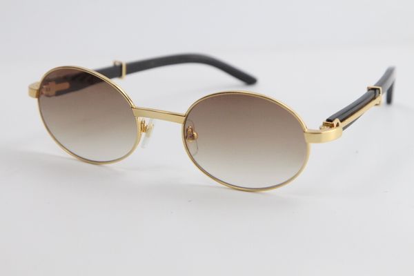 

2020 round black buffalo horn sunglasses vintage sun glasses men 18k gold metal aviator sunglasses male and female, White;black
