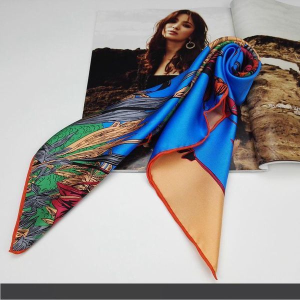 

55x55cm темперамент цветочный принт 100% чистый шелковый шарф, женщины дамы маленькие квадратные шелковые саржевые шарфы обертывания галстук, Blue;gray