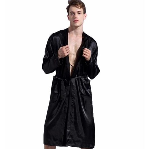 

black new loose casual men's rayon satin robe gown solid color kimono yukata bathrobe nightwear sleepwear pajamas s  l xl xxl, Black;brown