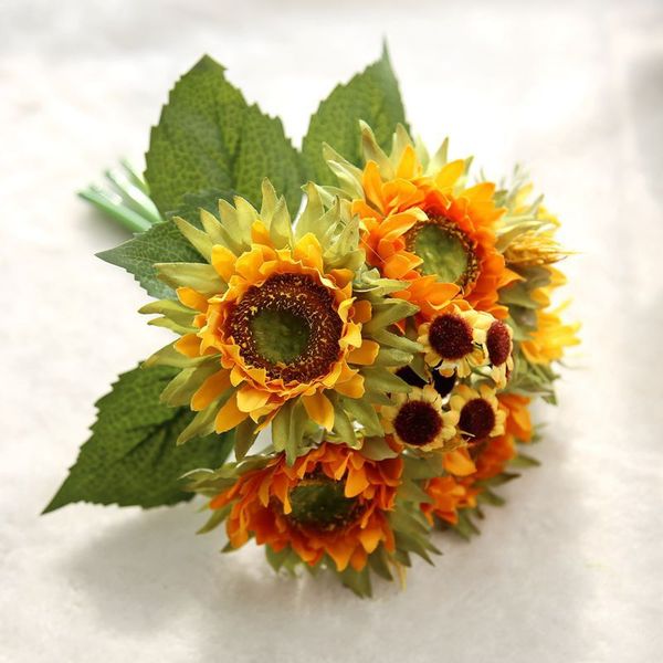 

5 heads/bouquet sunflower artificial flowers silk plastic fake flower flores for wedding decoration party home decor