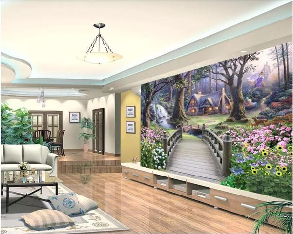 Beibehang tijolo papel de parede 3d fantasia fada pintura a óleo da casa decoração de casa fundo 3D sala de estar papel de parede