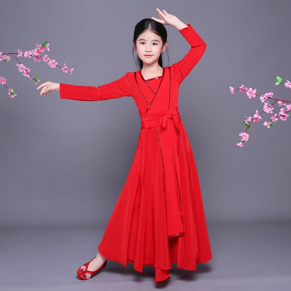 

ancient chinese folk dance costumes yangko dance clothes children red hanfu dress classical national stage wear show outfits, Black;red