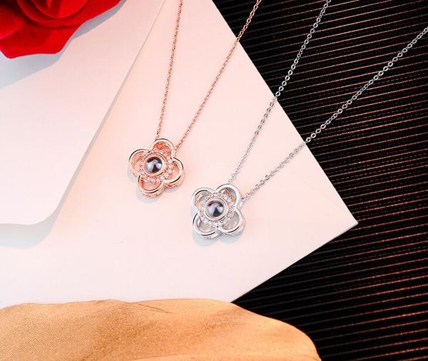 

высокое качество роскошь розовое золото серебро из нержавеющей стали проекция клевер ожерелье женская кристаллическая ключица цепи подарок ю, Silver