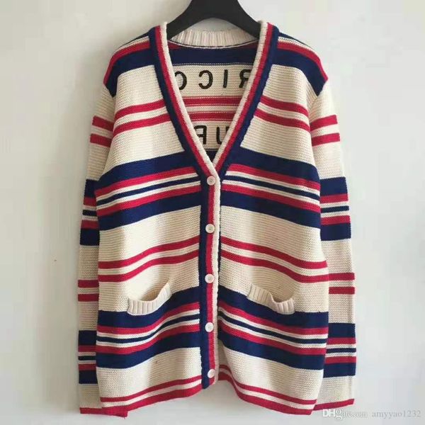 

97 новое поступление 2019 осень свитер v образным вырезом с длинным рукавом синий письмо кардиган бренд же стиль роскошь цянь, White;black