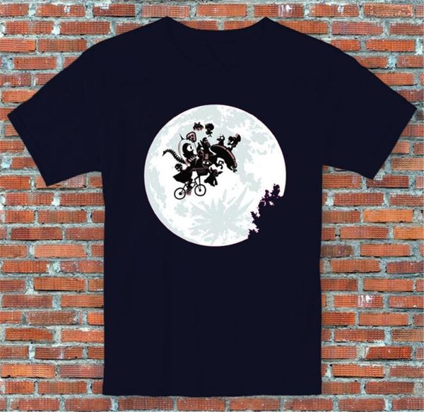 

e.t bike alien kodos yoda metroid alf nibbler space invader mashup t-shirt s-2xl confortable tee shirt, White;black