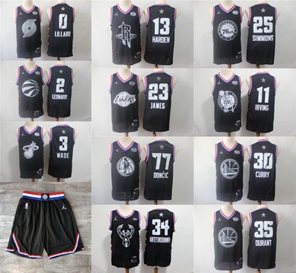 

mens all star jersey 25 simmons 11 irving james 13 harden dwayne wade 30 curry stitched doncic durantlebron basketball jersey, Black;red