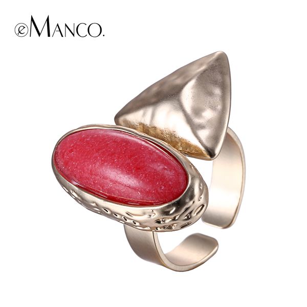 

emanco популярные старинные роскошные геометрические манжеты кольца для женщин красный камень медь регулируемый размер ювелирные аксессуары, Slivery;golden