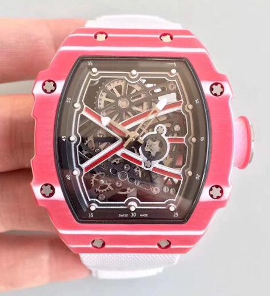 

Automatic men luxury mechanical watch van niekerk red ntpt carbon fiber openworked dial ribbon canva trap ca ual men fa hion wri twatche