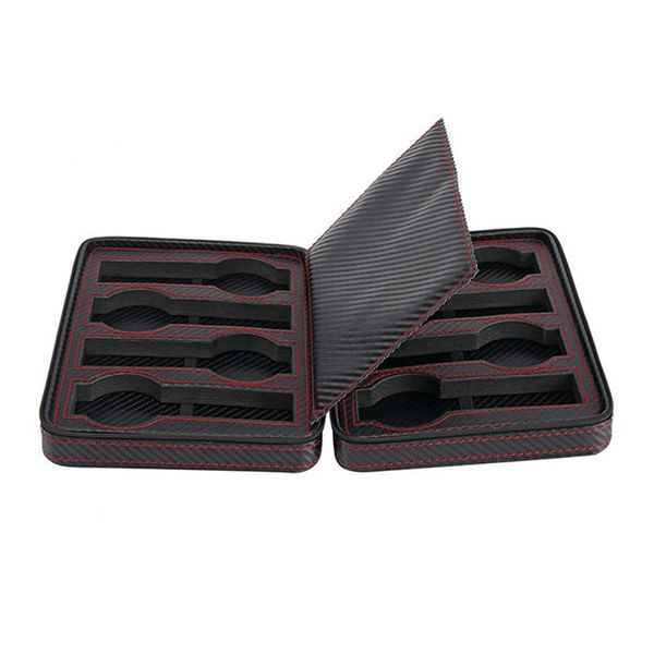 

8 slot portable black carbon fiber pu leather watch zipper storage bag travel jewlery watch box bag personalized luxury gift, Black;blue