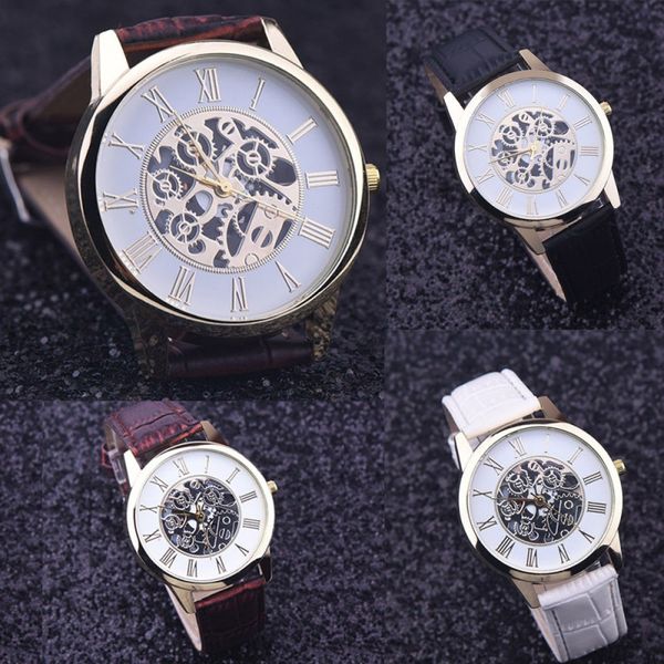 

men watch rreloj hombre golden hollow watch, luxury casual steel business imitate mechanical watch male clock relogio, Slivery;brown