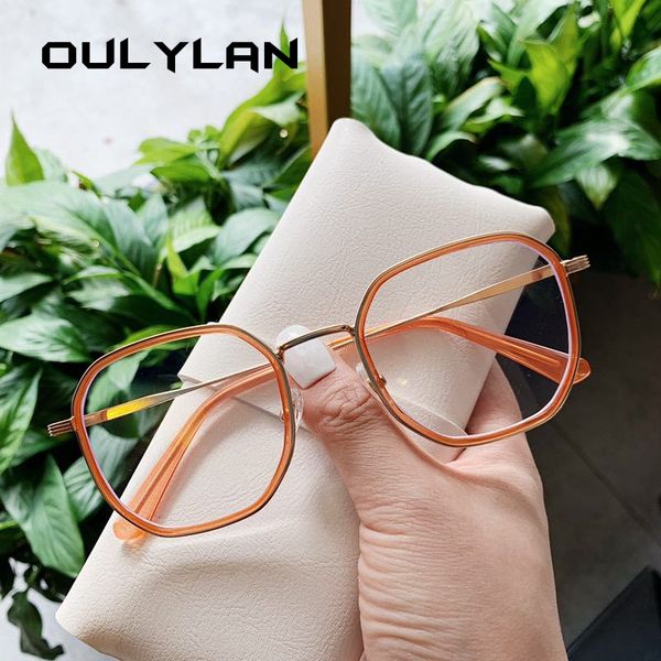 

oulylan anti blue light spectacles men retro polygon glasses frame women computer eyeglasses frames transparent optical eyewear, Black